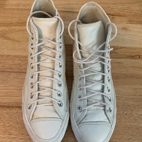 Converse White Leather High-Tops Mens Size 7.5 Womens Size 9.5 - Picture 3 of 8